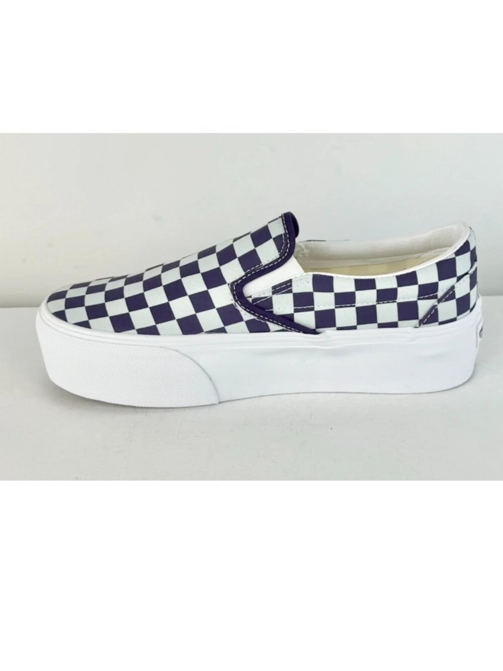 M4.5, W6 -Vans Classic Slip-On Platform Checkerboard Shoe-Mist Blue/Gothic Grape - Picture 3 of 8